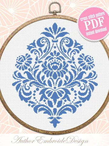 Floral damask ornament cross stitch pattern PDF download Flower mandala cross stitch chart, Floral scroll, Damask pattern digital PDF #M251 $4.60