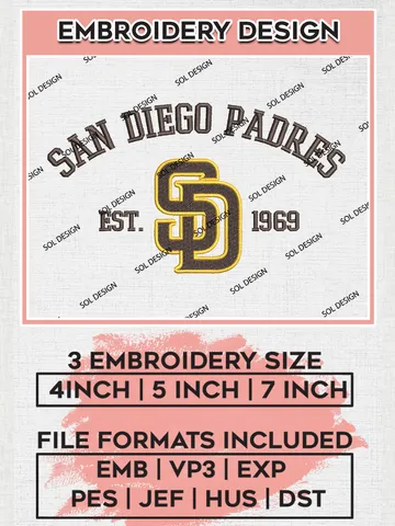MLB San Diego Padres Team Est Logo Embroidery Design, MLB Team Embroidery files, San Diego Padres Baseball Team, Padres Team, Digital Download