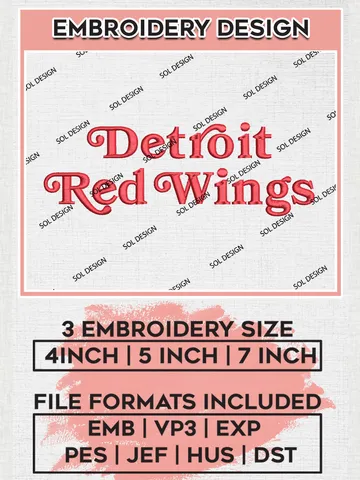 NHL Detroit Red Wings Hockey Team Wordmark Logo Embroidery Design, NHL Detroit Red Wings Logo Embroidery Files, Hockey Team Machine Embroidery, Machine Embroidery Design $6.99
