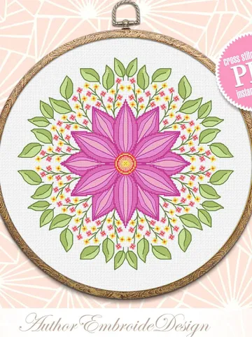 Floral mandala cross stitch pattern PDF download Simple mandala ornament hand embroidery PDF, Spring flowers cross stitch chart #M199 $4.60