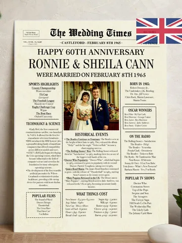 60th Anniversary 1965 Newspaper Photo Poster, 1965 Anniversary, 60th Anniversary Party Sign, 60th Anniversary Gift Board Anniversary gift UK $15.00