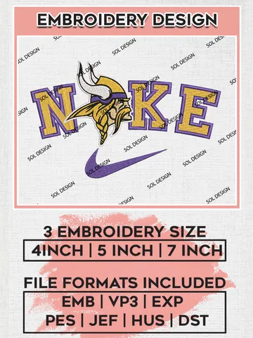 Ni.ke Minnesota Vikings Embroidery Design Files, NFL Vikings, NFL Embroidery Designs, NFL Minnesota Vikings Machine Embroidery Design, Digital Download