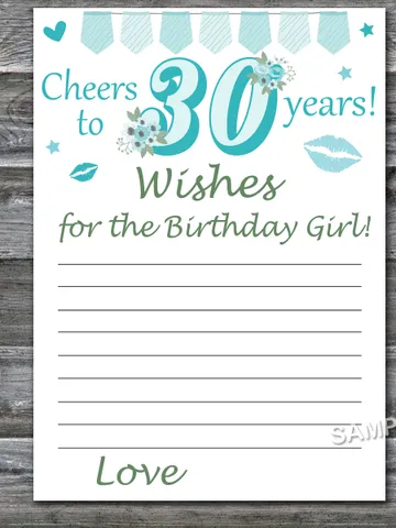 30th Birthday Wishes for the birthday girl,Adult Birthday party game-fun games for her-Instant download $1.50