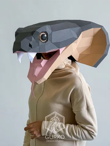 Cobra Mask Papercraft, Snake, Digital Template, PDF Download, Gurko, 3D Low Poly Animal Mask, DIY Origami, Pepakura, Paper Mask, DIY Costume $18.00