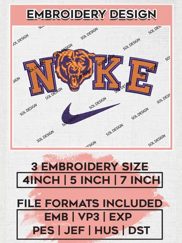 Nike Chicago Bears Embroidery Designs, NFL Bears, NFL Logo Embroidery Files, NFL Chicago Bears Machine Embroidery Design, Digital Download