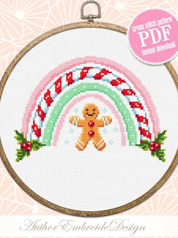 Christmas rainbow cross stitch pattern PDF download Gingerbread man cross stitch chart, Christmas pattern digital PDF, Sweet Christmas #N136 $4.40