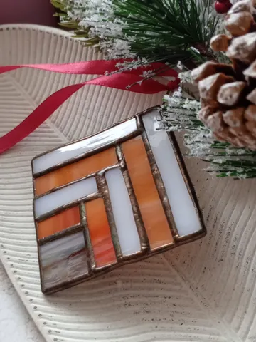 Christmas stainglass white-orange suncatchers, simple stained glass decorations, Xmas tree toy
