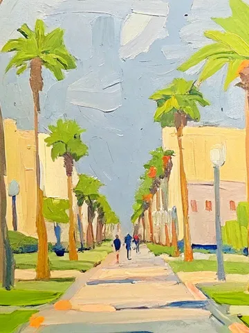 Los Angeles Oil Painting Street Original Art Impasto Scene Sunset Boulevard Impressionist Oil Painting Palm Trees Car Cityscape Art Gift $180.00