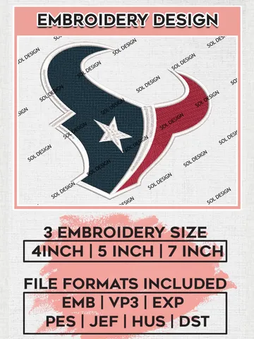 Houston Texans Logo Embroidery Designs, NFL Texans, NFL Embroidery Designs, NFL Houston Texans Machine Embroidery Design, Digital Download $6.99