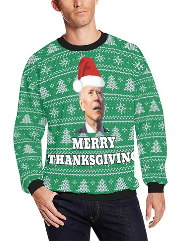 Funny Joe Biden Merry Thanksgiving Santa Ugly Christmas Sweater $48.00