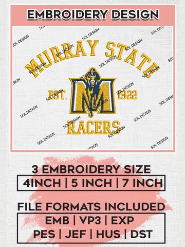 Murray State Racers Est 1922 Logo Embroidery Designs, NCAA Murray State Racers Team Embroidery, NCAA Team Logo, 3 sizes, Machine embroidery Files, Digital Download $6.99