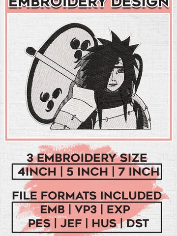 Madara Black and White Naruto Embroidery Files / Manga Anime Embroidery Designs / Digital Download EMB_ANIME_94 $6.99