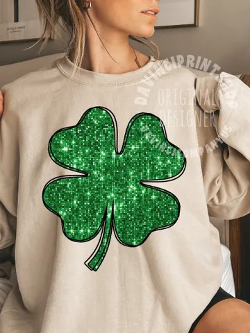 Green St.Patrick’s Day PNG, Faux Sequins PNG Lucky Shamrock Shirt Design, Sparkly Clover PNG 4 Leaf Clover, Sublimation Designs, png files $8.75