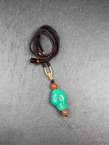 Shankha Conch Shell Amulet - Authentic Tibetan Turquoise Amulet - Protective Charm - Decades Old - 25×20mm