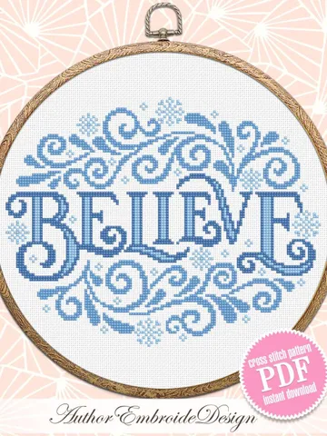 Believe christmas cross stitch pattern PDF download Believe cross stitch chart, Christmas pattern digital PDF, Christmas ornament #N158 $4.40