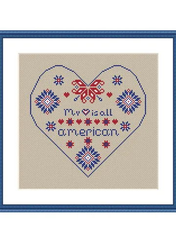 Patiotic cross stitch pattern 4th of july cross stitch counted Primitive quaker sampler cross stitch heart modern Memorial day cross stitch