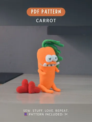 PDF Plush Carrot Pattern β Fleece Softie Toy with Pocket Mouth $9.00