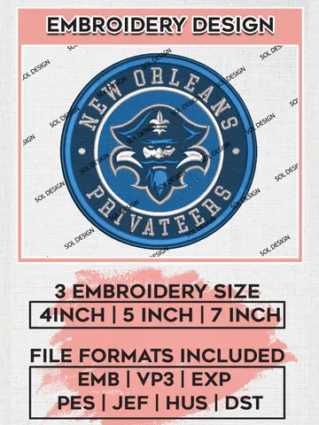 NCAA New Orleans Privateers Round Logo Embroidery, NCAA New Orleans Privateers Logo Embroidery files, NCAA Teams, Machine embroidery designs, Digital Download