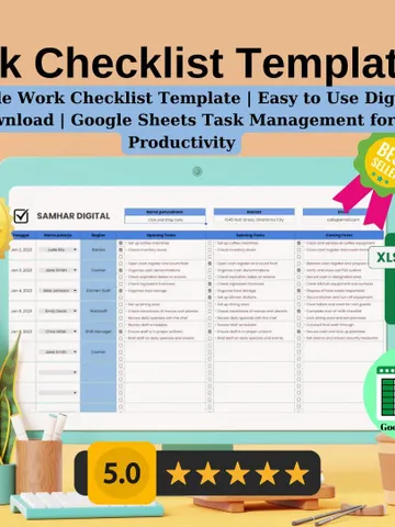 Editable Work Checklist Template | Easy to Use Digital Download | Google Sheets Task Management for Productivity $5.46