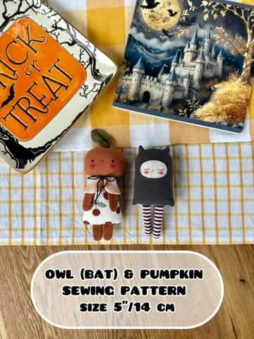 OWL(BAT) AND PUMPKIN DOLL SEWING PATTERN size 5”/14 cm