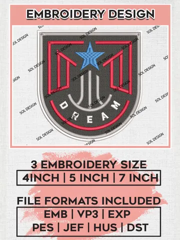 Atlanta Dream Logo Embroidery Files, WNBA Dream Team Embroidery Designs, WNBA Teams, 3 sizes, Machine embroidery designs, Digital Download $6.99