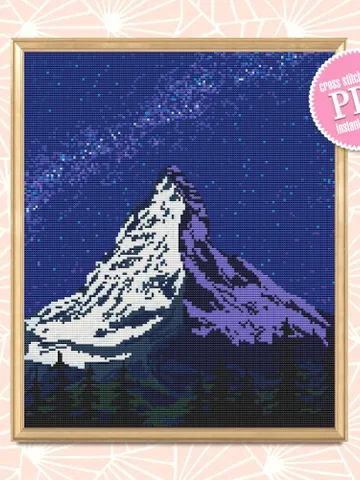 Mount Everest cross stitch pattern download PDF Mountain landscape cross stitch chart Nature beginner stitch Starry night sky digital #L32 $4.60