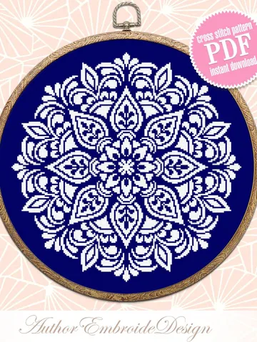 Flower mandala cross stitch pattern PDF download, Simple mandala pattern digital PDF, Monochrome cross stitch chart, Mandala ornament #M243 $4.60