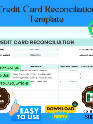 Credit Card Reconciliation Template, Editable Google Sheets, Digital Download for Financial Tracking & Expense Management $6.86