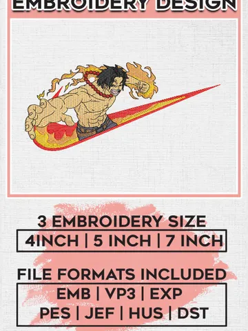 Nike x Ace One Piece Embroidery Designs, Anime Character Embroidery Files, Anime Designs, Machine Embroidery Digital Download EMB_ANIME_202 $6.99