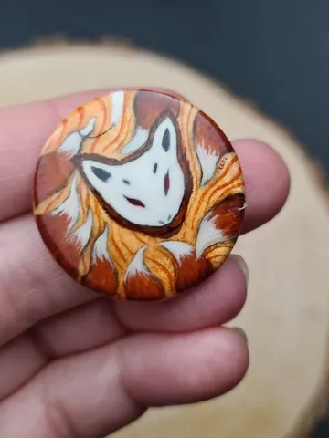 Kitsune brooch, real oil painting miniature on mother of pearl. Kitsune fox pin $40.00