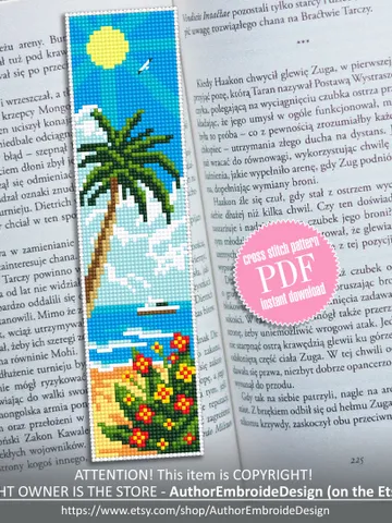 Bookmark nature cross stitch pattern digital PDF Handmade bookmark beach cross stitch summer Instant download Gift for book lover #B24 $4.40