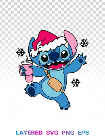 Stitch Christmas Stanley SVG, Disney Santa Hat PNG Cricut $1.99