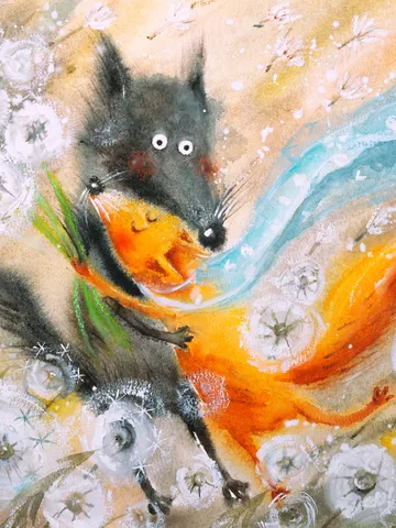 27x27cm Artwork by Julia Schigal "Date in Dandelions" - watercolor, gouache, pastel $189.00