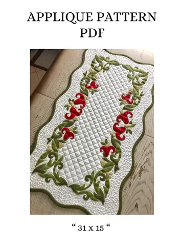 Elegant Floral Table Runner Applique Quilt Pattern – PDF (31" x 15") $15.00