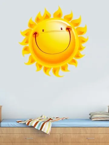 Smiling Sun Wall Decal – Happy Sunshine Vinyl Sticker for Kids Room, Nursery, Playroom or Daycare, Cheerful Removable Wall Art col706 $36.99