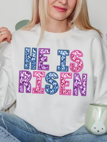 He is Risen PNG, Trendy Easter,Embroidery Sparkly,Faux Sequins Easter christian png, bible verse png, christian easter png, glitter png $3.34