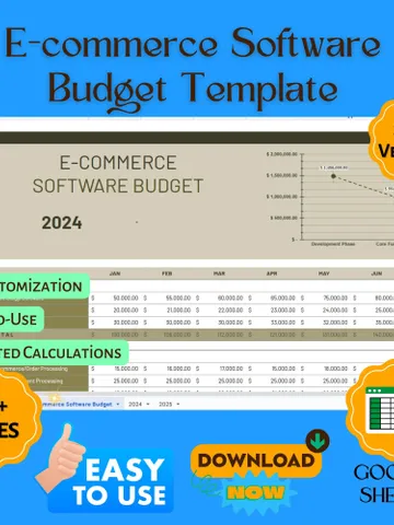 E-commerce Software Budget Template, Online Business Expense Tracker, SaaS Cost Planner, Digital Store Budget Spreadsheet $8.26