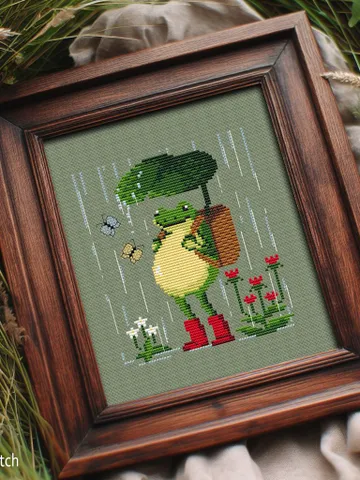 Motty Traveler Frog and The Summer rain cross stitch pattern $5.00