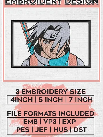 Uchiha Itachi Rectangle Embroidery Design / Anime Character Embroidery Files / Machine Embroidery Digital Download EMB_ANIME_97 $6.99