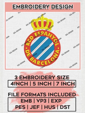 Espanyol Logo Embroidery Design, La Liga Embroidery files, La Liga Espanyol Teams, Football, Digital Download $6.99