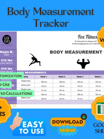 Body Measurement Tracker Template, Editable Google Sheets Digital Download, Fitness Progress Tracker, Easy-to-Use Workout Planner $8.26