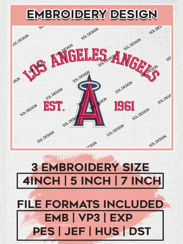 MLB Los Angeles Angels Team Est Logo Embroidery Design, MLB Team Embroidery files, Los Angeles Angels Baseball Team, Angels Team, Digital Download