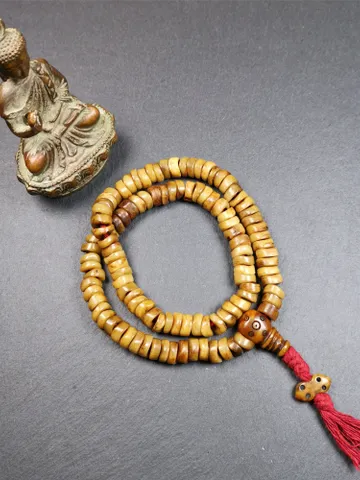 Gandhanra Original Tibetan Yak Bone Mala,Prayer Beads Necklace, Unique Wave Shape Beads,0.4" $189.99