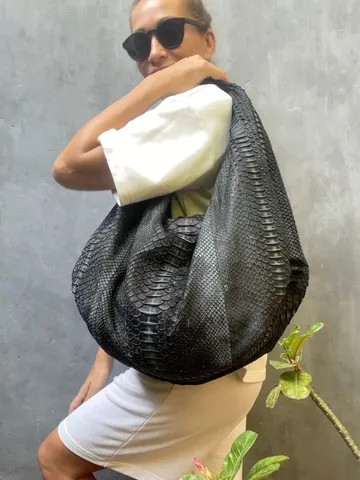 Big Soft Hobo Classy Sport Woman Bag | Purse Genuine Python Skin | Python Skin Products | Gray Big Elegant Leather Designer Soft Bag Snake $290.00