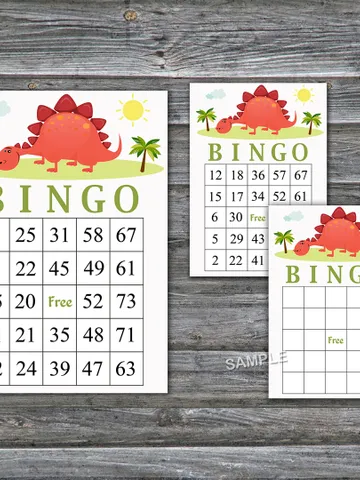 Red Dinosaur bingo cards,Dinosaur bingo game,Dinosaur Printable bingo cards,60 Bingo Cards,INSTANT DOWNLOAD--370 $3.95