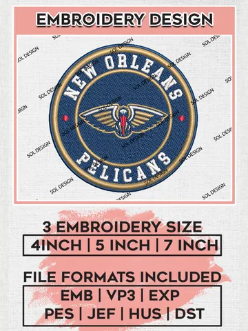 New Orleans Pelicans NBA Basketball Team Logo Embroidery Design, NBA New Orleans Pelicans Logo Embroidery Files, Basketball Team Machine Embroidery, Machine Embroidery Design