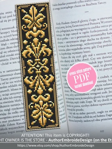 Floral ornament bookmark cross stitch pattern PDF download Easy Handmade bookmark digital PDF, Damask pattern Floral scroll embroidery #B133 $4.40