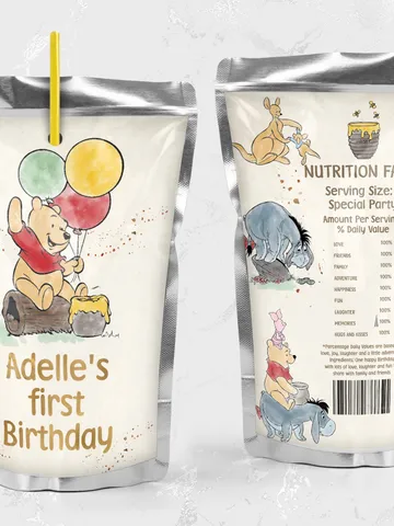 Juice Label Winnie the Pooh; Winnie the Pooh 1st Birthday; Printable Juice Label Winnie the Pooh Party Decoration Editable Winnie Pooh WPg13 $10.45