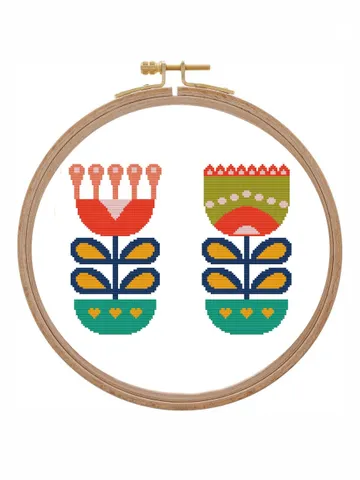 Scandinavian cross stitch pattern Modern cross stitch pattern folk flower Small flower cross stitch floral Simple flower cross stitch retro