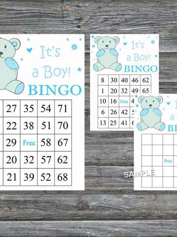 Blue Teddy bear bingo cards,Teddy bear bingo game,Woodland printable bingo cards,60 Bingo Cards,INSTANT DOWNLOAD--212 $3.95